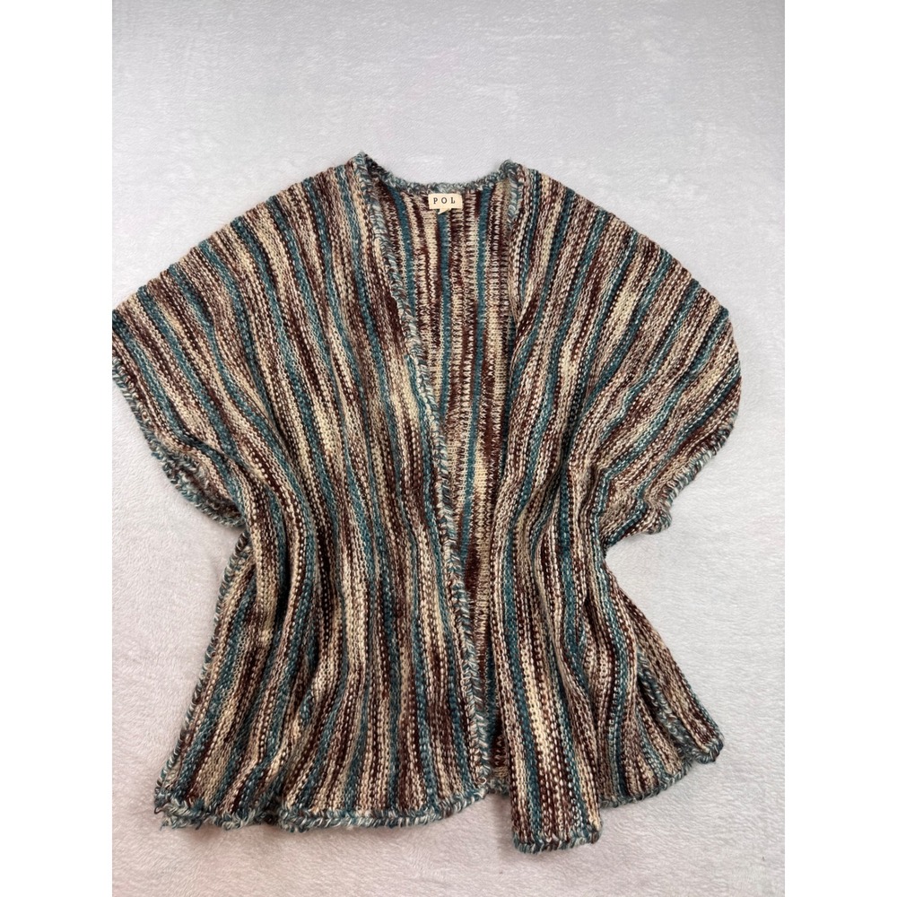 POL Womens Chunky Knit Striped Open Front Cardigan Vest Brown Teal HSJ4 Size L